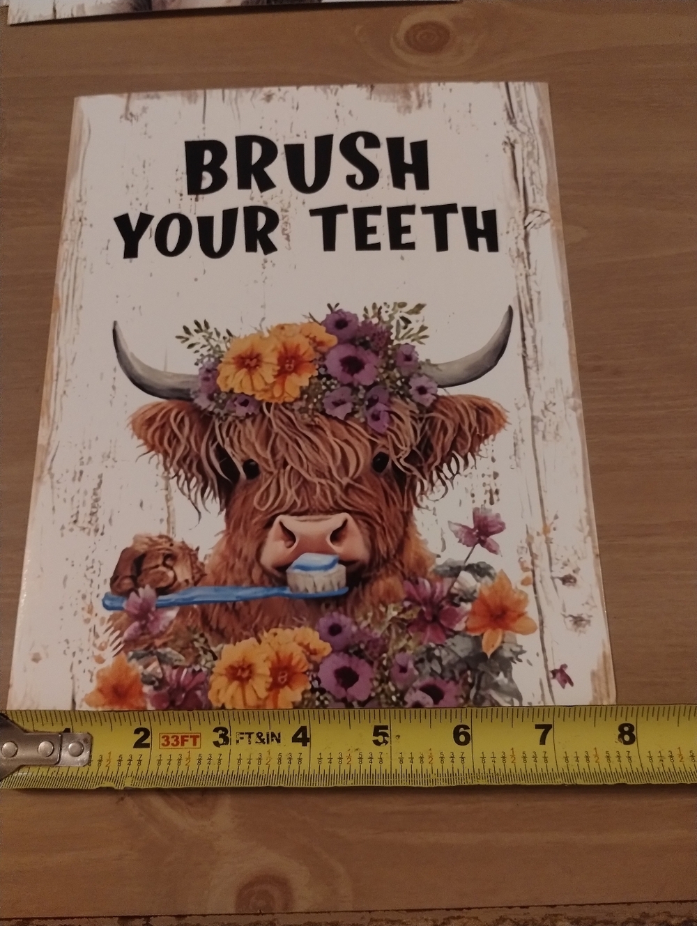 Rustic Highland Cow Brush Your Teeth Bathroom Wall Art Sign Farmhouse Decor 8x10